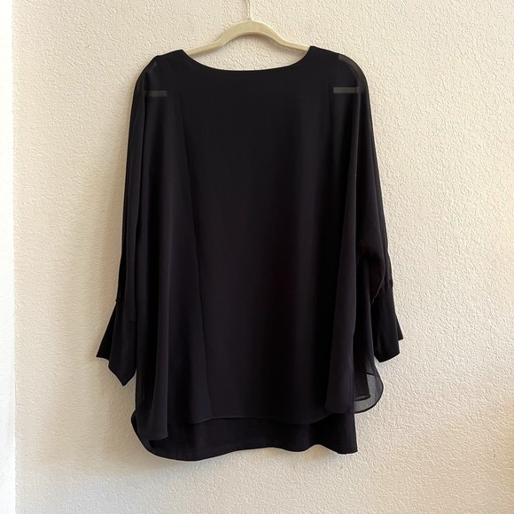 Soft Surroundings Black Double Layered Sheer Blouse Top Elegant Evening Wear Med - Picture 2 of 9